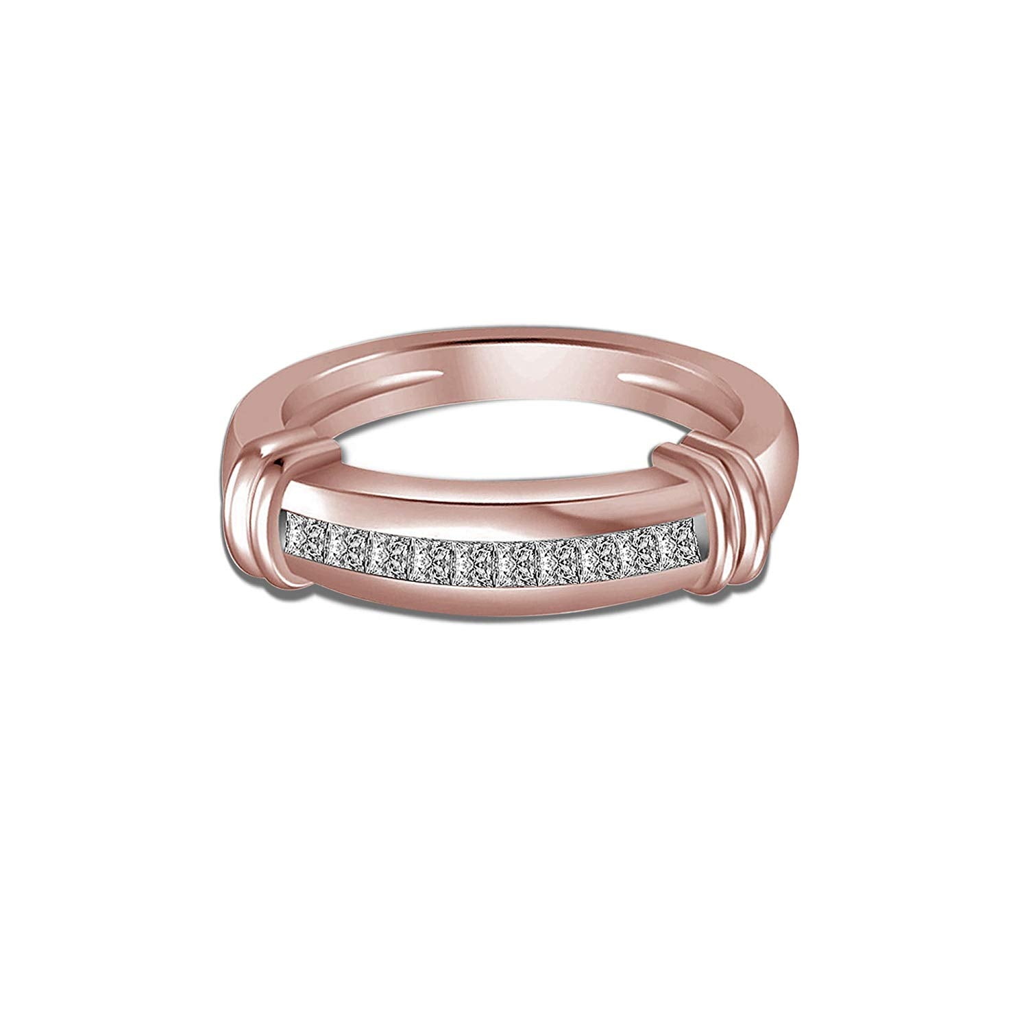 atjewels 14K Rose Gold Over 925 Sterling Silver Round and Princess White CZ Engagement Trio Ring Set MOTHER'S DAY SPECIAL OFFER - atjewels.in