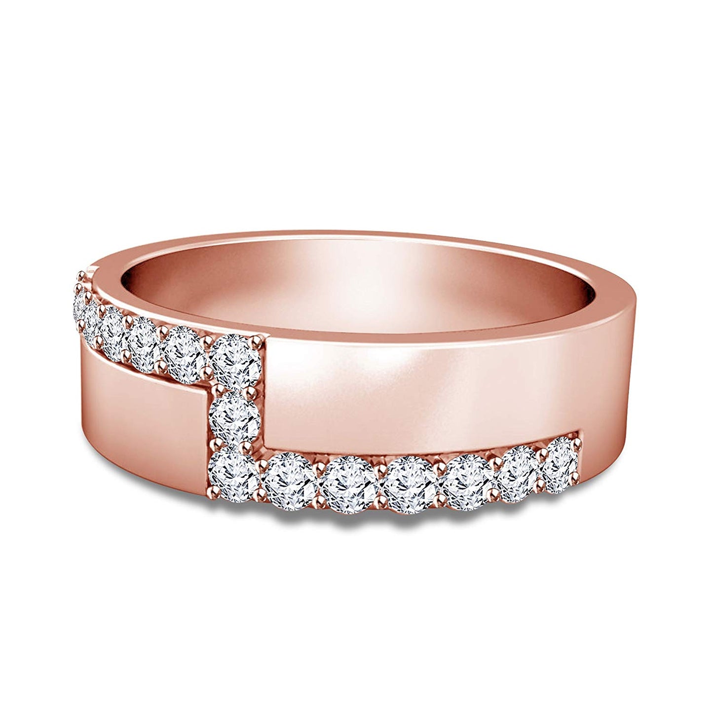 atjewels Unique Style Round White Zirconia Engagement Men's Band Ring in 14K Rose Gold Plated on 925 Silver MOTHER'S DAY SPECIAL OFFER - atjewels.in