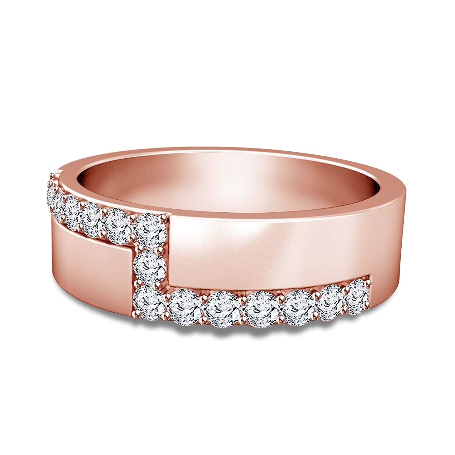 atjewels Unique Style Round White Zirconia Engagement Men's Band Ring in 14K Rose Gold Plated on 925 Silver MOTHER'S DAY SPECIAL OFFER - atjewels.in