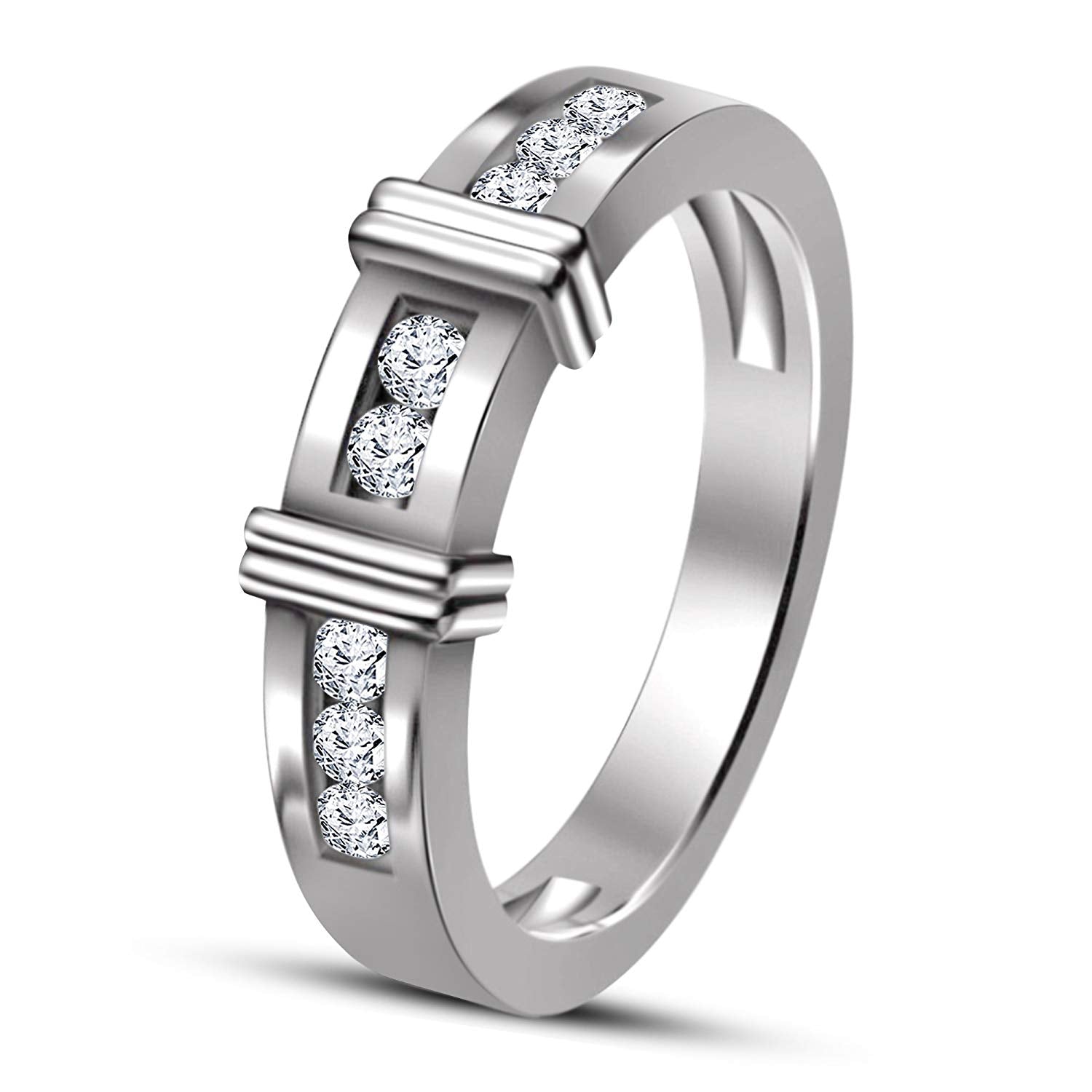 atjewels Round White Zirconia 14K White Gold Over .925 Sterling Silver Wedding Band Ring MOTHER'S DAY SPECIAL OFFER - atjewels.in