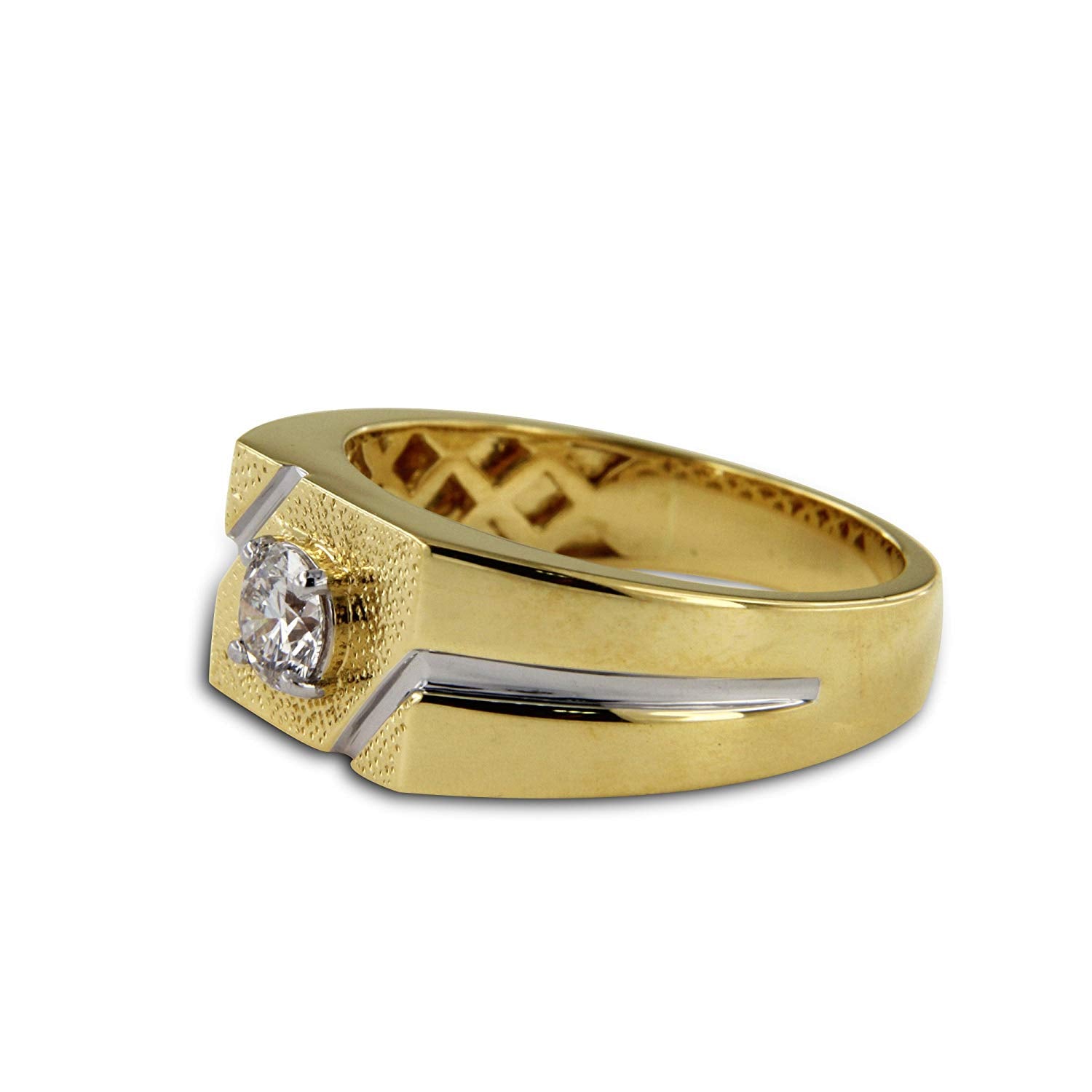 atjewels White Round CZ Two tone Gold Over 925 Sterling Silver in Prong Set Mens Band Ring MOTHER'S DAY SPECIAL OFFER - atjewels.in