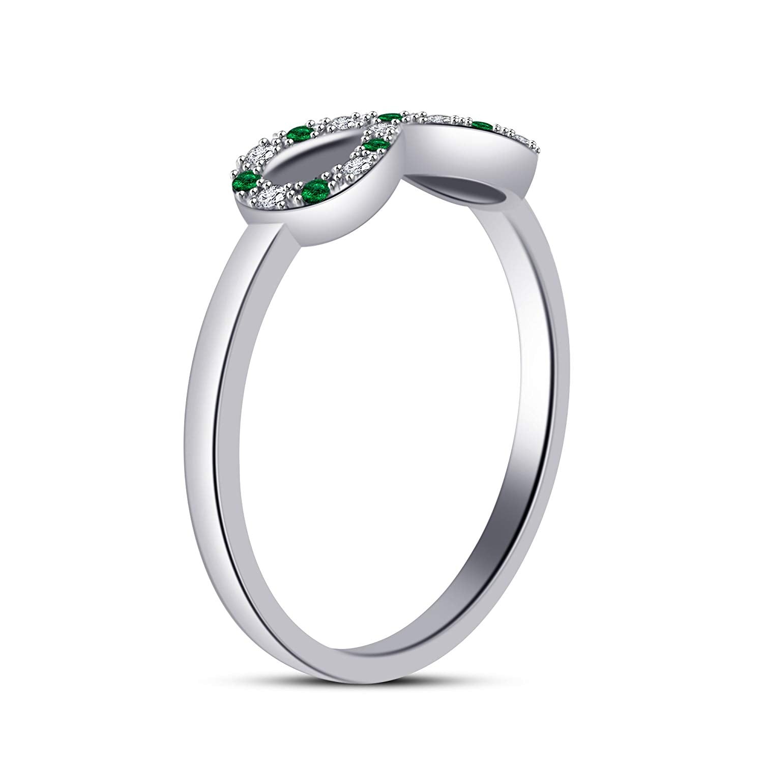 atjewels 14K White Gold Over .925 Silver White and Green Emerald Infinity Ring Size Free MOTHER'S DAY SPECIAL OFFER - atjewels.in