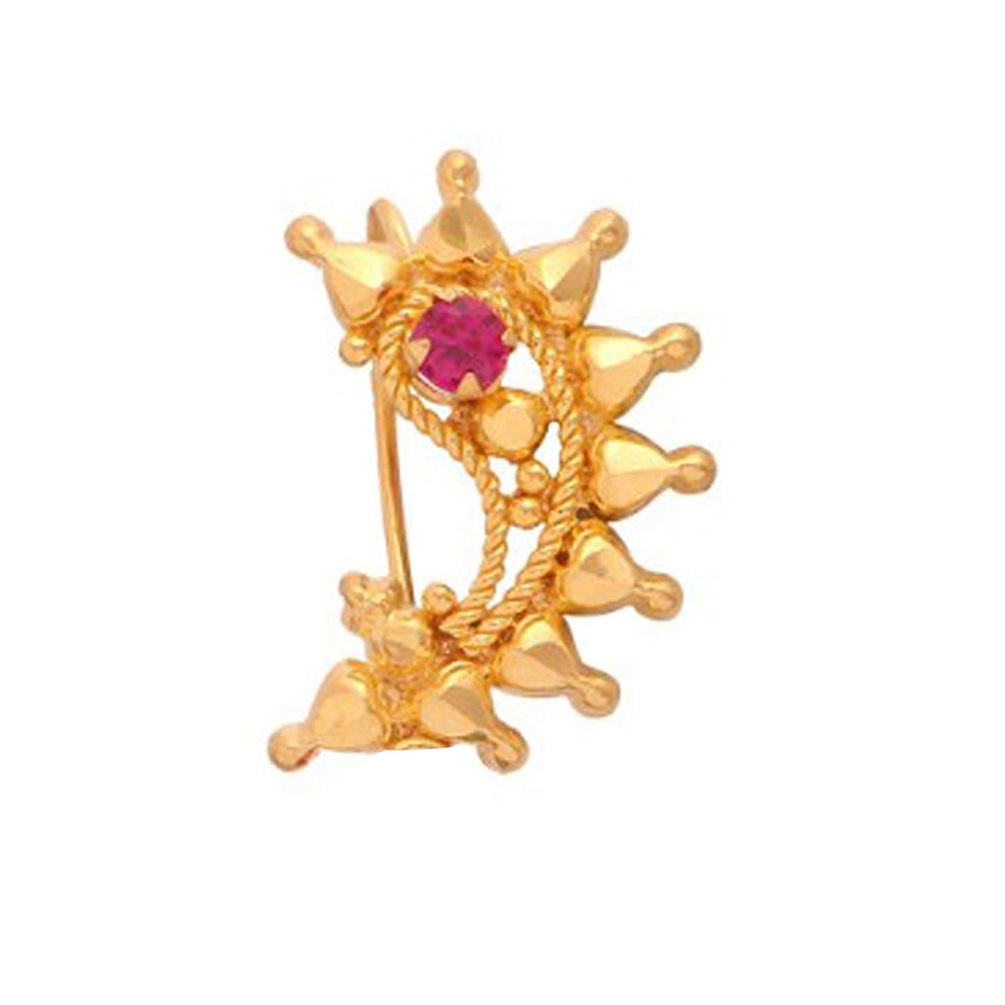 atjewels 14K Gold Plated .925 Sterling Silver With Round Cut Pink Sapphire Maharashtrian Nath MOTHER'S DAY SPECIAL OFFER - atjewels.in