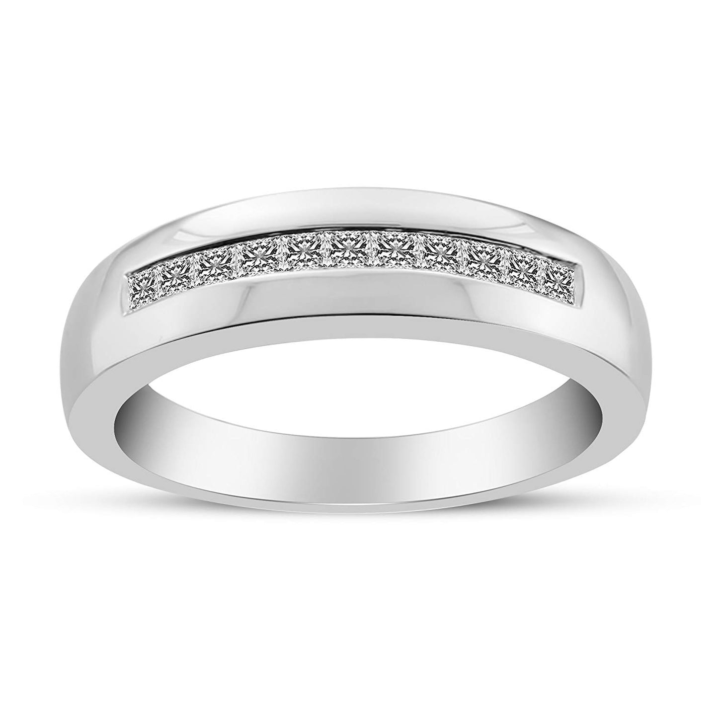 atjewels 18K White Gold Over 925 Sterling Princess Cut White Cubic Zirconia Wedding Band Ring MOTHER'S DAY SPECIAL OFFER - atjewels.in