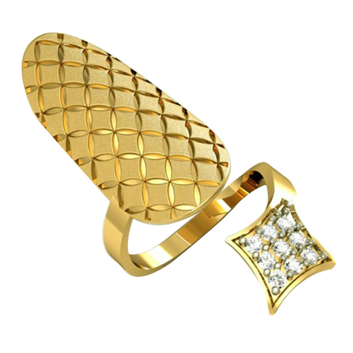 atjewels Round Cut White CZ 14k Yellow Gold .925 Sterling Silver Adjustable Nail Ring For Girl's & Women's For MOTHER'S DAY SPECIAL OFFER - atjewels.in