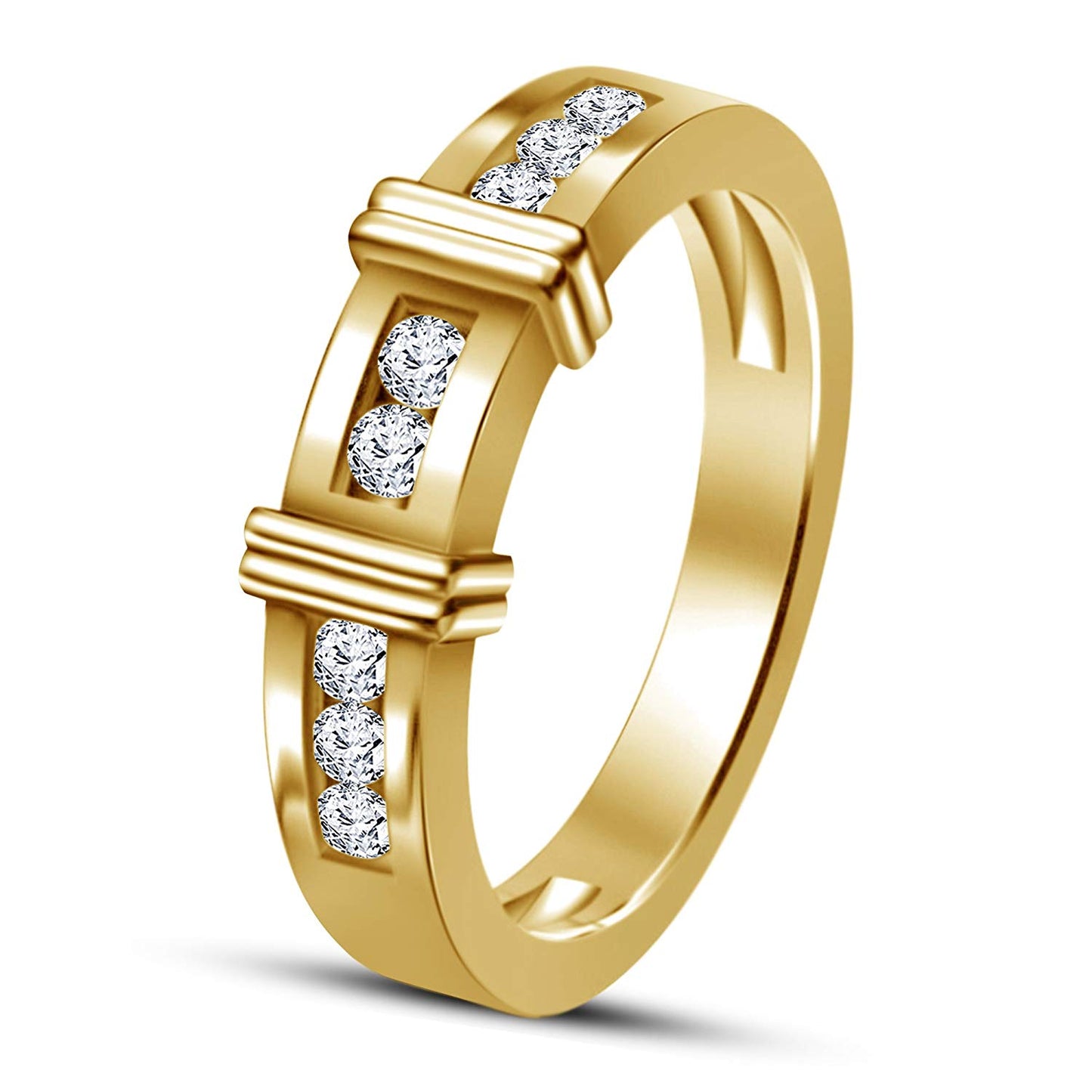 atjewels Round White CZ 14K Yellow Gold Over .925 Sterling Silver Wedding Band Ring MOTHER'S DAY SPECIAL OFFER - atjewels.in