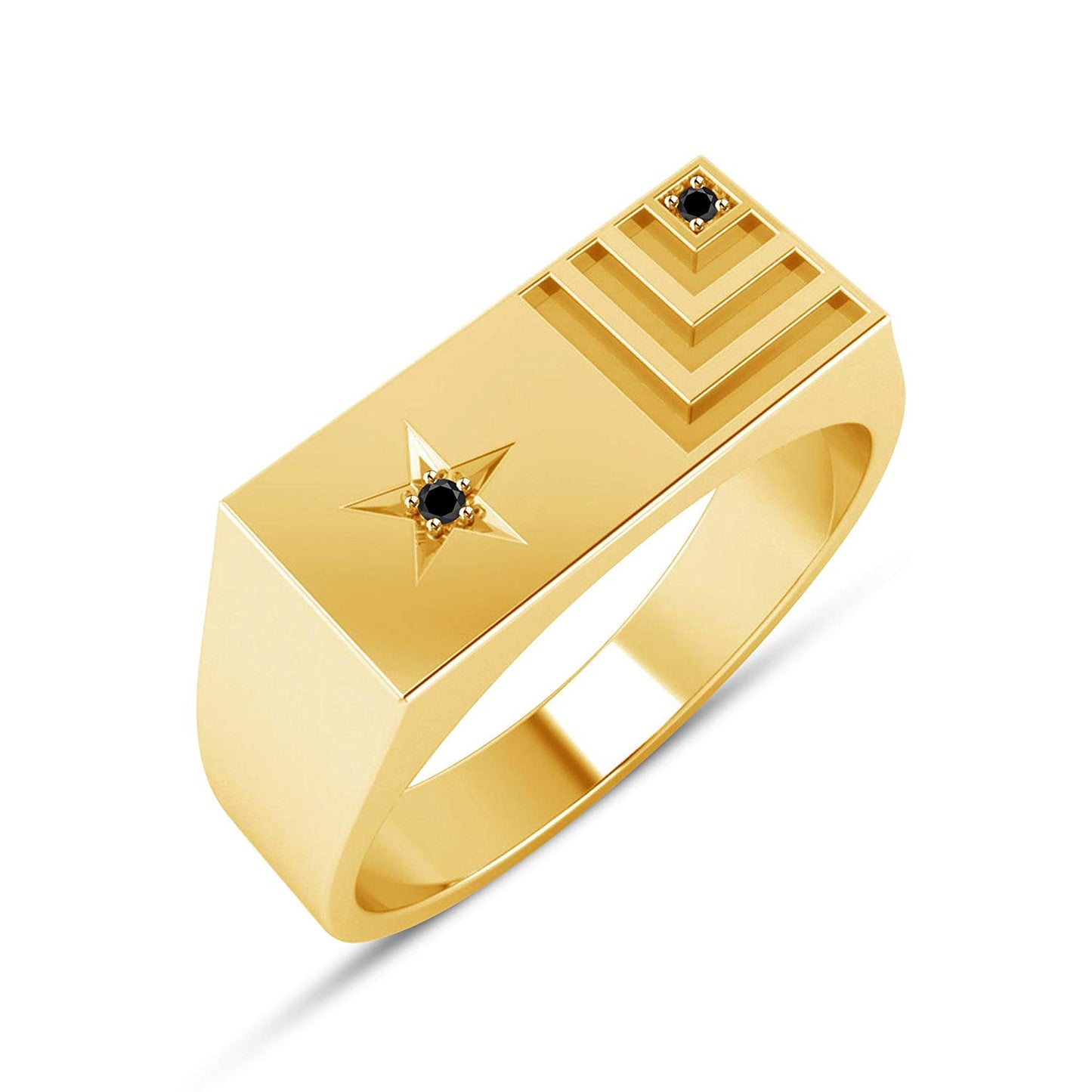 atjewels Round Black CZ 14K Yellow Gold Plated on 925 Sterling Silver Star Band Ring MOTHER'S DAY SPECIAL OFFER - atjewels.in