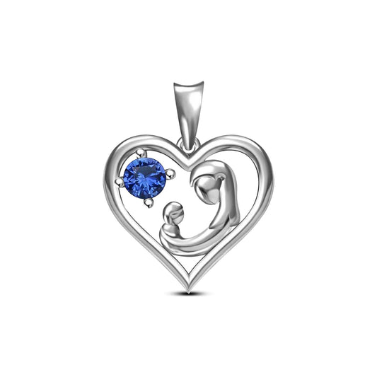 atjewels Mothers Day Special 0.77 CT Blue Sappire Sterling Silver MOTHER & ME Heart Pendant MOTHER'S DAY SPECIAL OFFER - atjewels.in