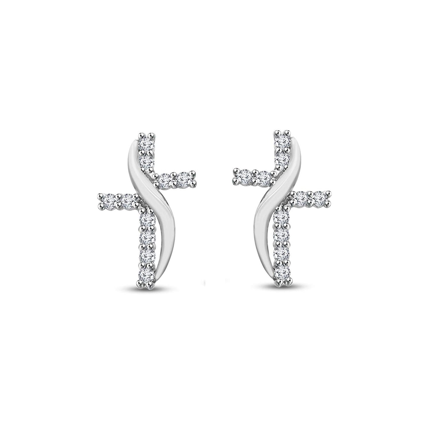 atjewels Offer Round White CZ Cross Stud Earrings in 18k White Gold Plated on 925 Sterling Silver MOTHER'S DAY SPECIAL OFFER - atjewels.in