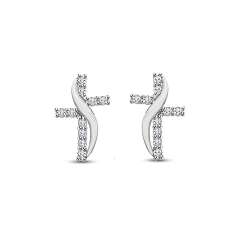 atjewels Offer Round White CZ Cross Stud Earrings in 18k White Gold Plated on 925 Sterling Silver MOTHER'S DAY SPECIAL OFFER - atjewels.in