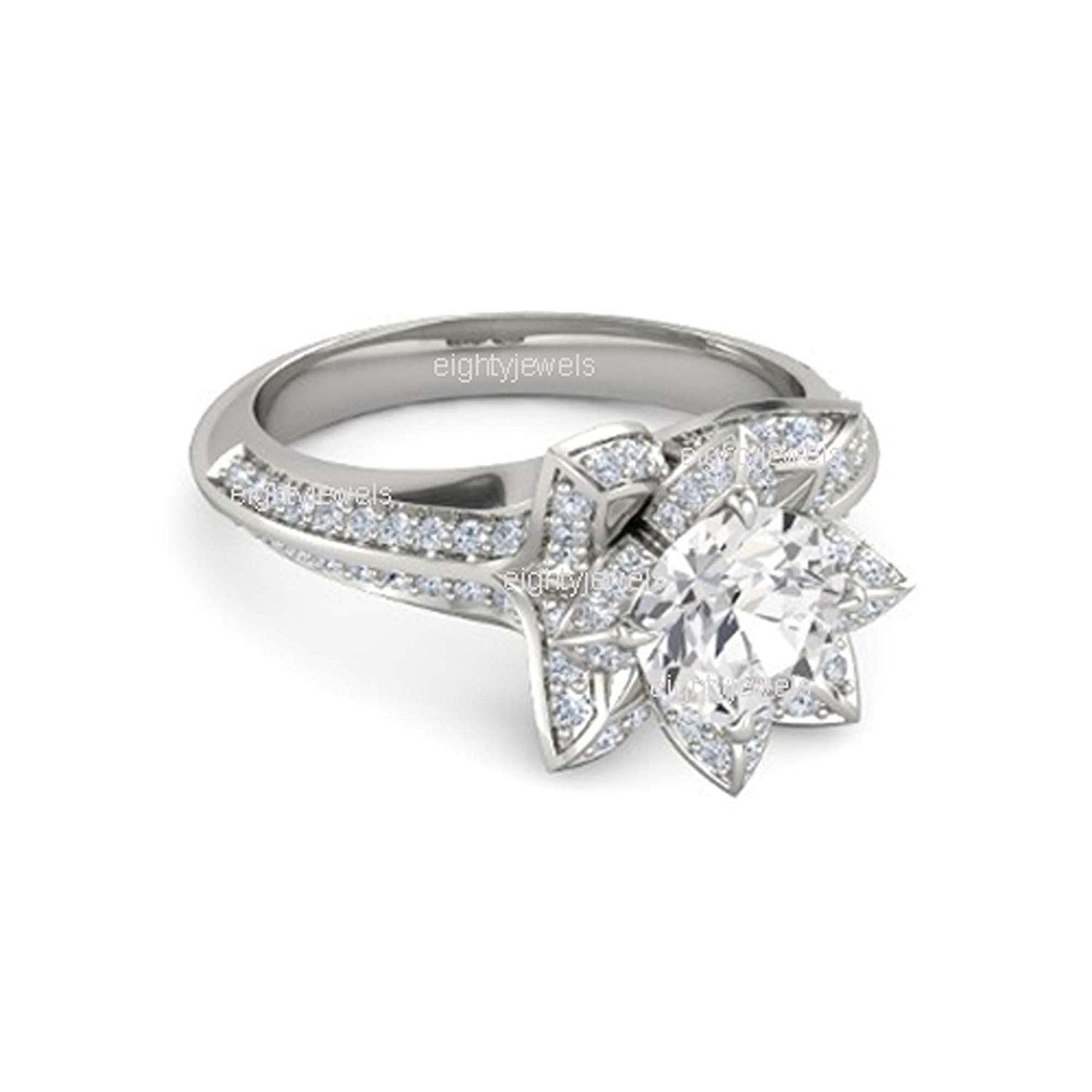atjewels 925 Sterling Silver Round Cut Multi-Color Gemstone With White Czubic Zircon Lotus Ring For Women's MOTHER'S DAY SPECIAL OFFER - atjewels.in