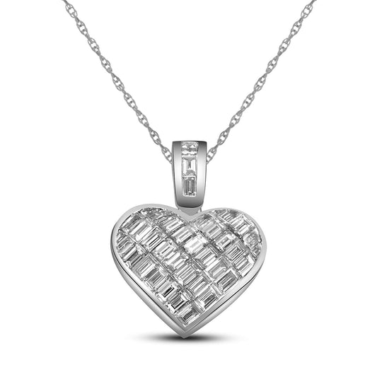 atjewels 18K White Gold On .925 Sterling Silver Radiant Cut White Diamond Heart Shape Pendant for Women's MOTHER'S DAY SPECIAL OFFER - atjewels.in