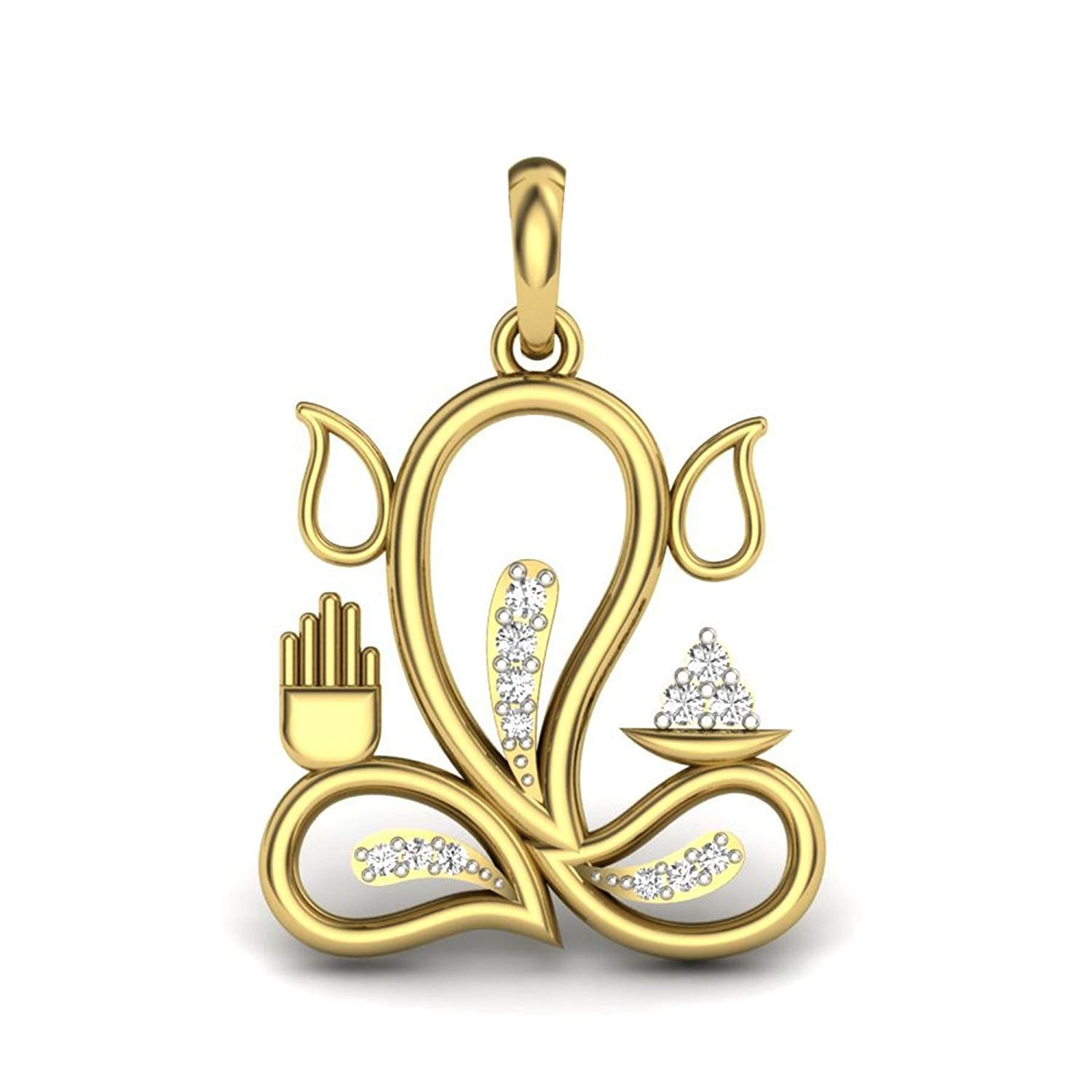 atjewels Ganesh Pendant Solid 18K Yellow Gold Plated on .925 Sterling Silver with White Cubic Zirconia For Men's & Women's MOTHER'S DAY SPECIAL OFFER - atjewels.in