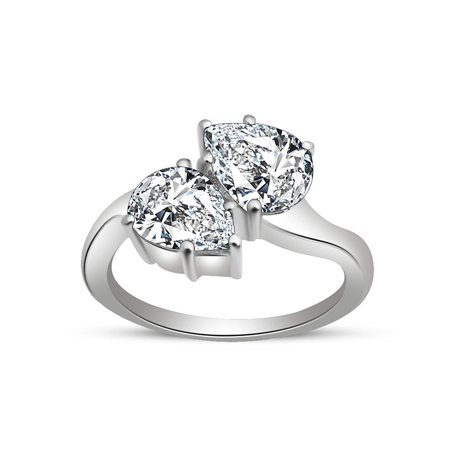 atjewels Women's Pear Cut White CZ Two Stone Ring In 18K White Gold Over .925 Sterling Silver MOTHER'S DAY SPECIAL OFFER - atjewels.in