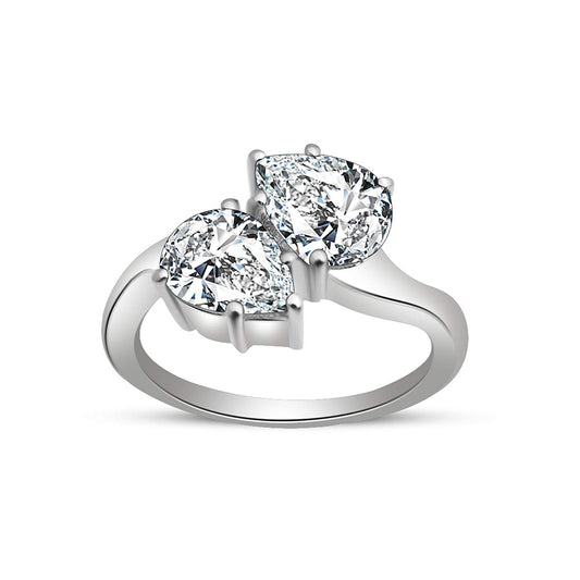 atjewels Women's Pear Cut White CZ Two Stone Ring In 18K White Gold Over .925 Sterling Silver MOTHER'S DAY SPECIAL OFFER - atjewels.in