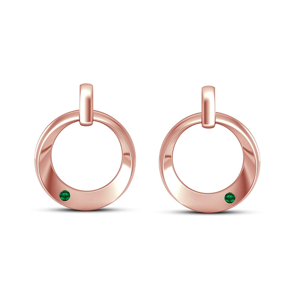 atjewels Round Green Emerald 14K Rose Gold Plated on 925 Silver Dewy Iren Earrings MOTHER'S DAY SPECIAL OFFER - atjewels.in