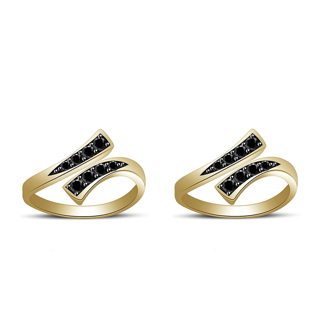 atjewels Bypass ToeRing in Round Black CZ 14K Yellow Gold Over .925 Sterling Silver - atjewels.in