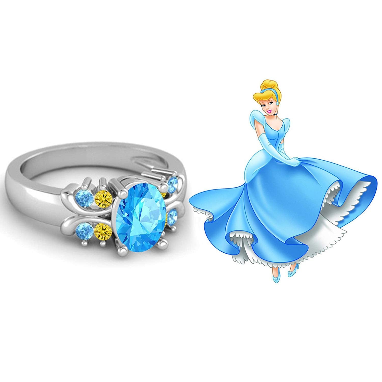925 Sterling Silver Multicolor Zirconia Disney Princess Engagement Ring For Women's - atjewels.in