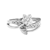 0.27 CT Round Cut White Cubic Zirconia Diamond With 14K White Gold Over 925 Sterling Silver Flower & Leaf Bypass Engagement Wedding Ring - atjewels.in
