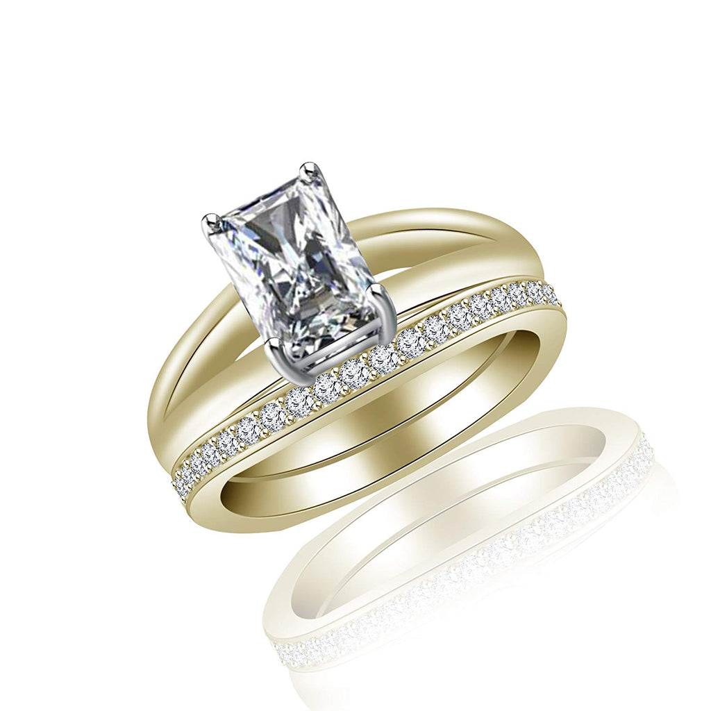 atjewels 14K Yellow Gold Plated On 925 Silver White Emerald Cut Bridal Ring Set MOTHER'S DAY SPECIAL OFFER - atjewels.in