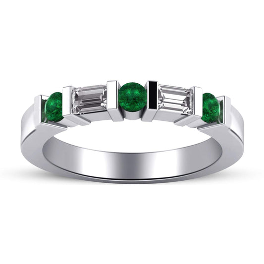 atjewels 14k White Gold Over .925 Silver Wedding In Round Green Emerald & White CZBar Band Ring MOTHER'S DAY SPECIAL OFFER - atjewels.in