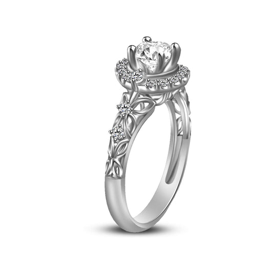 0.87 CT 14K White Gold Over 925 Sterling Silver Round Cut White Cubic Zirconia Diamond Princess Solitaire With Accents Engagement Wedding Ring - atjewels.in
