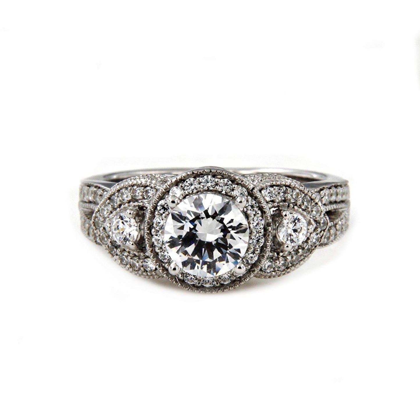 atjewels 18K White Gold Over .925 Silver Round White CZ Three Stone Engagement Ring MOTHER'S DAY SPECIAL OFFER - atjewels.in