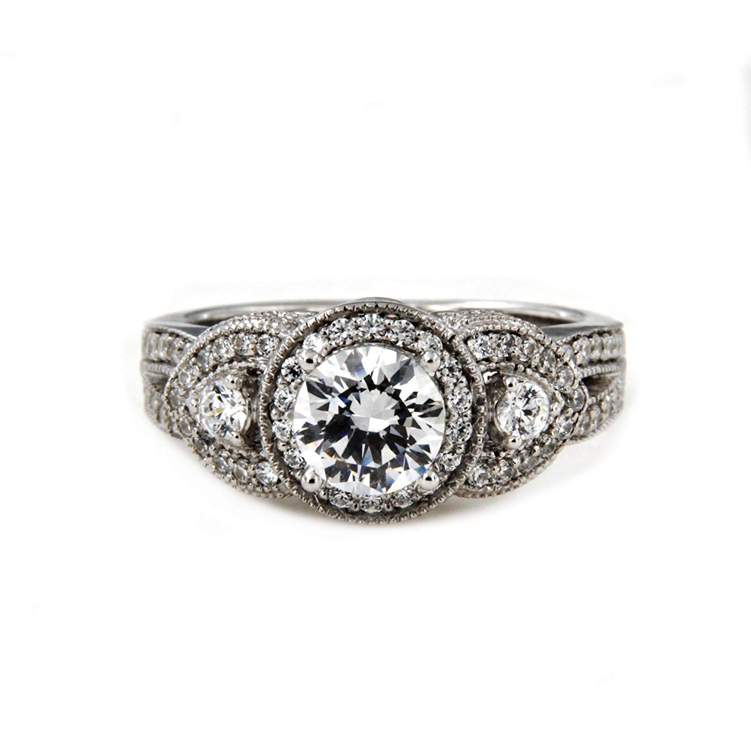 atjewels 18K White Gold Over .925 Silver Round White CZ Three Stone Engagement Ring MOTHER'S DAY SPECIAL OFFER - atjewels.in