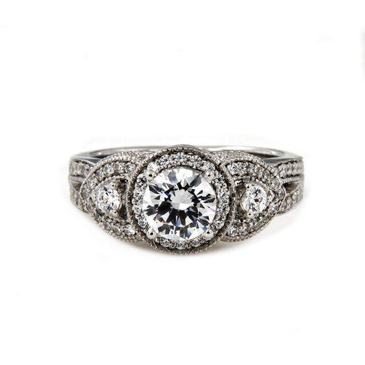 atjewels 18K White Gold Over .925 Silver Round White CZ Three Stone Engagement Ring MOTHER'S DAY SPECIAL OFFER - atjewels.in