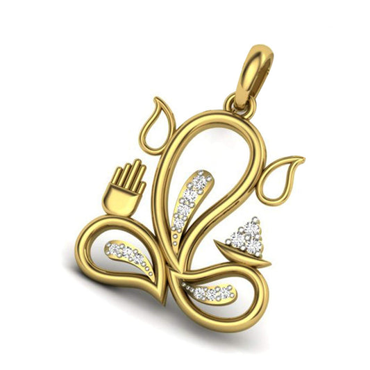 atjewels Ganesh Pendant Solid 18K Yellow Gold Plated on .925 Sterling Silver with White Cubic Zirconia For Men's & Women's MOTHER'S DAY SPECIAL OFFER - atjewels.in