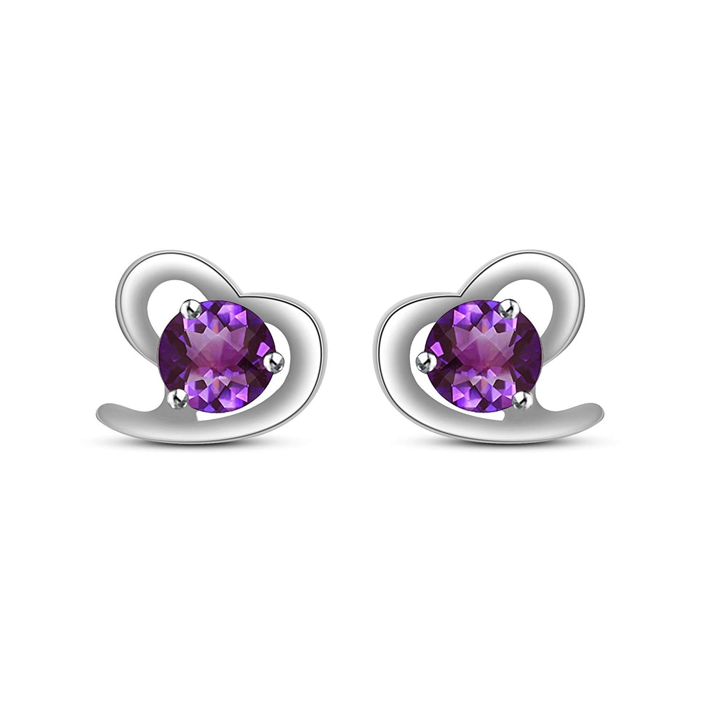 Round Amethyst 14K White Gold Over 925 Sterling Heart Shape Stud Earrings For Women's MOTHER'S DAY SPECIAL OFFER - atjewels.in