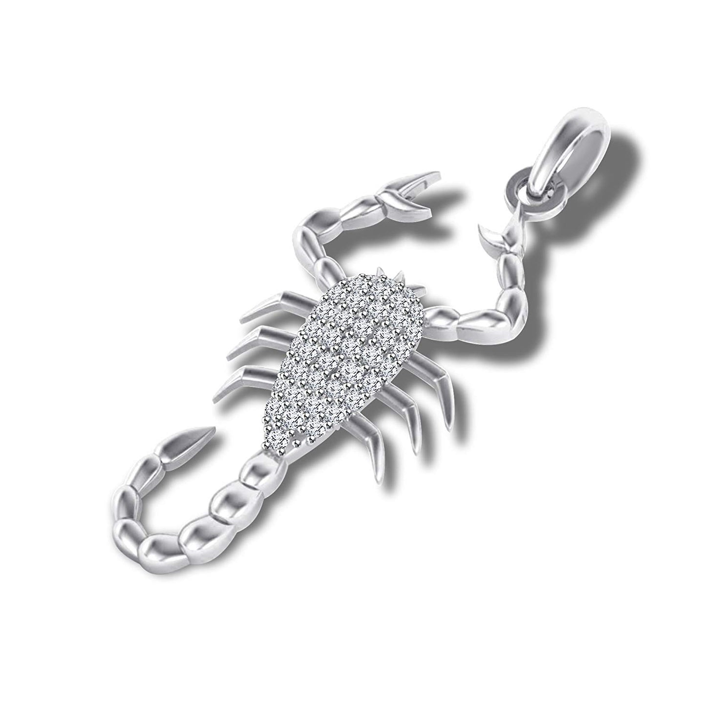 atjewels 18K White Gold On Sterling Silver Round White CZ without Chain Scorpio Pendant MOTHER'S DAY SPECIAL OFFER - atjewels.in