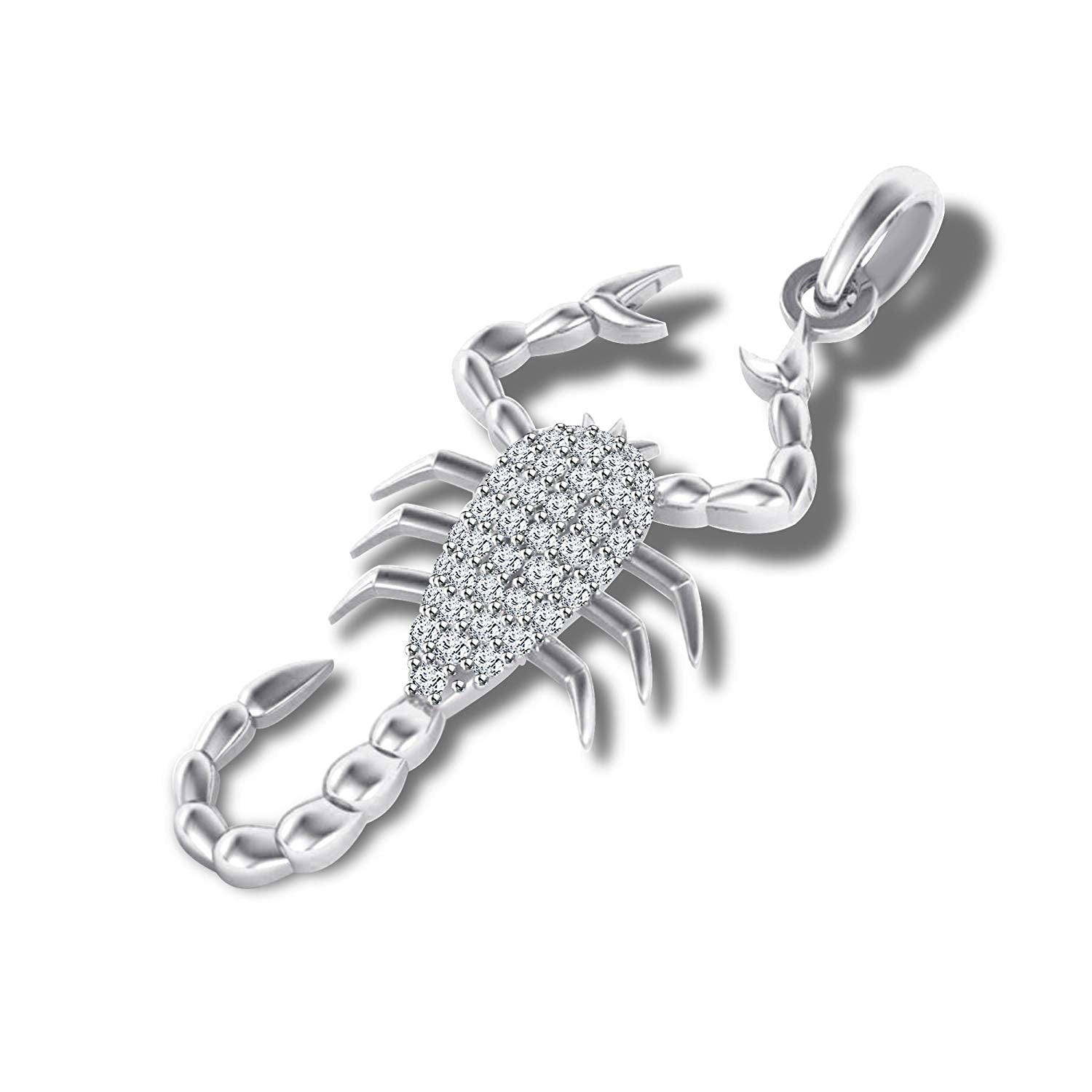 atjewels 18K White Gold On Sterling Silver Round White CZ without Chain Scorpio Pendant MOTHER'S DAY SPECIAL OFFER - atjewels.in