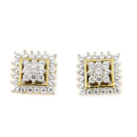 atjewels 18K Yellow Gold Over 925 Sterling White CZ Post Back Engagement Square Earrings For Women's MOTHER'S DAY SPECIAL OFFER - atjewels.in