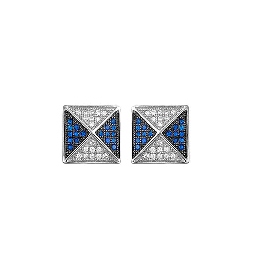 atjewels 925 Sterling Silver Blue Sapphire and White Zirconia Square Stud Earrings MOTHER'S DAY SPECIAL OFFER - atjewels.in