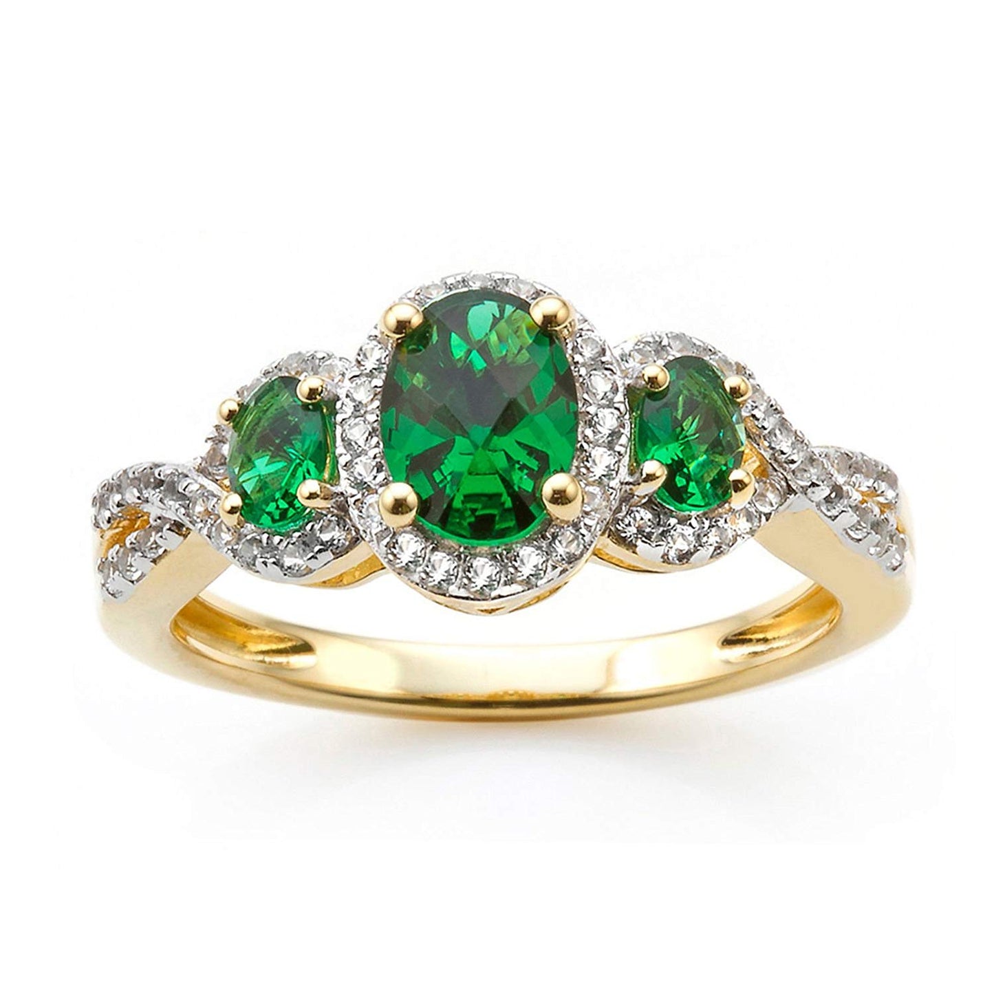 14k Yellow Gold Over 925 Silver Emerald & White CZ Pendant Earring Ring Jewelry Set MOTHER'S DAY SPECIAL OFFER - atjewels.in