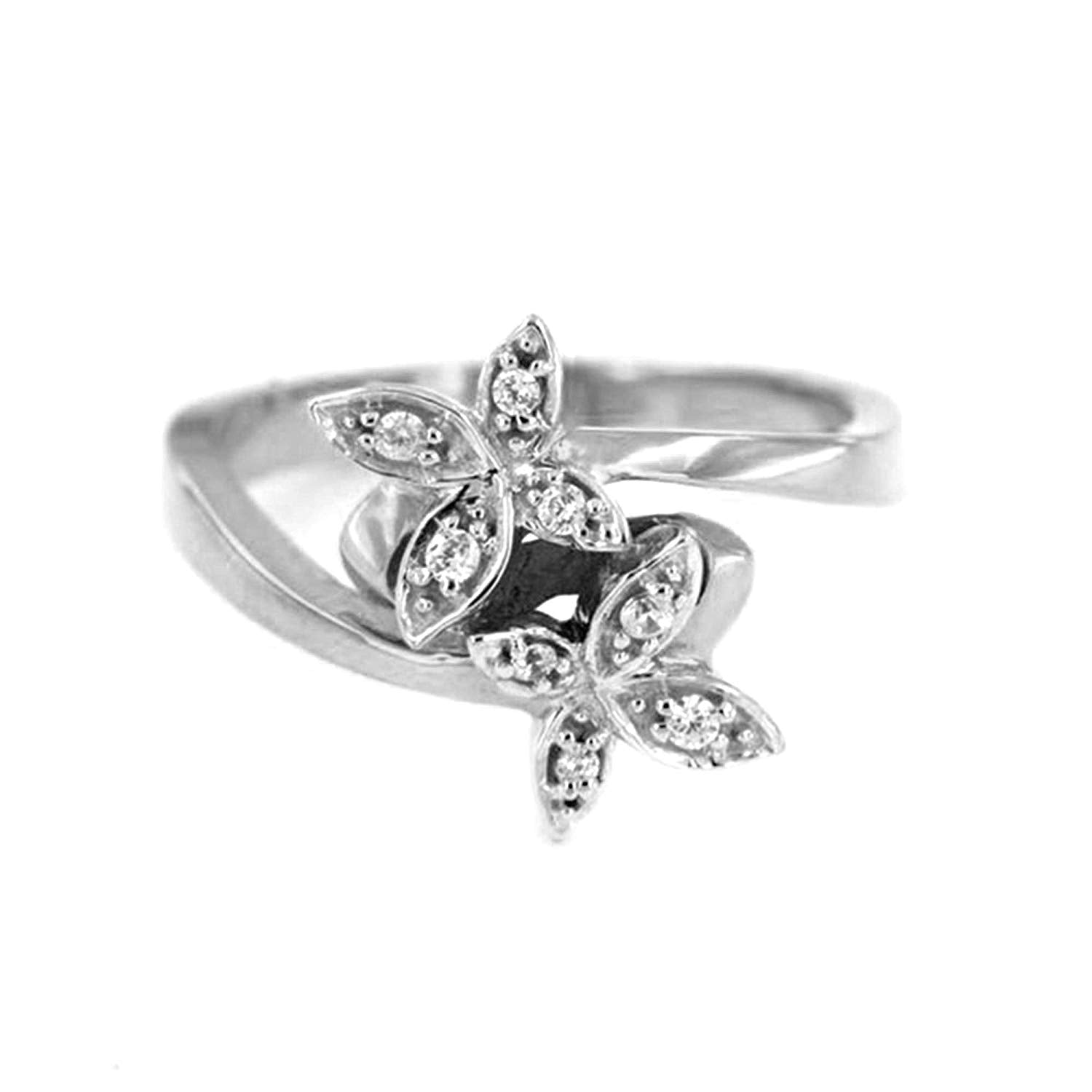 atjewels 0.19 CT 14K White Gold Over 925 Sterling Round Cut With White Cubic Zirconia Bypass Flower Ring MOTHER'S DAY SPECIAL OFFER - atjewels.in