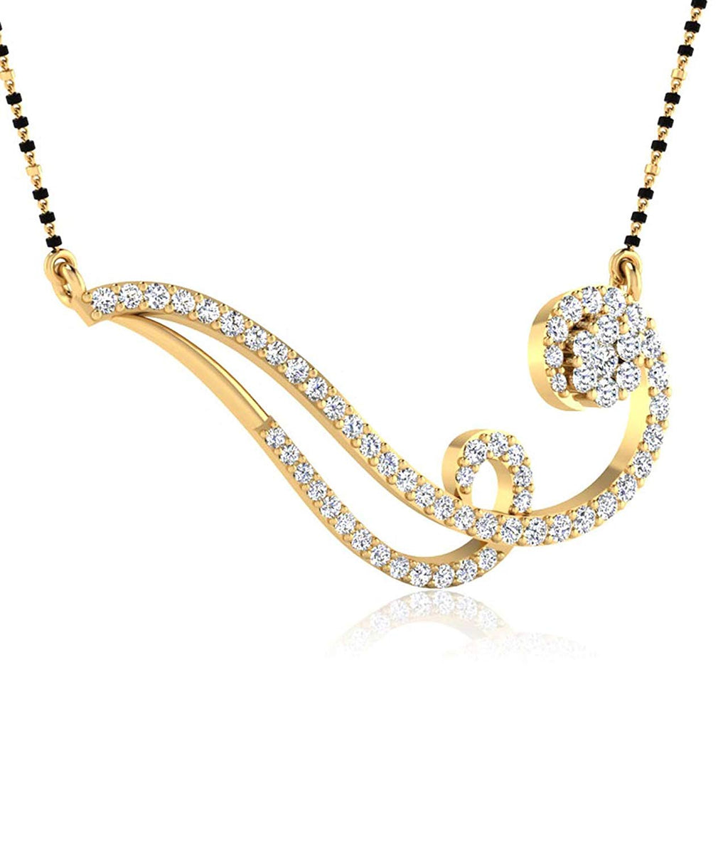 atjewels Round Cut White CZ 14k Yellow Gold Over .925 Sterling Silver Designer Mangalsutra Tanmaniya Pendant MOTHER'S DAY SPECIAL OFFER - atjewels.in