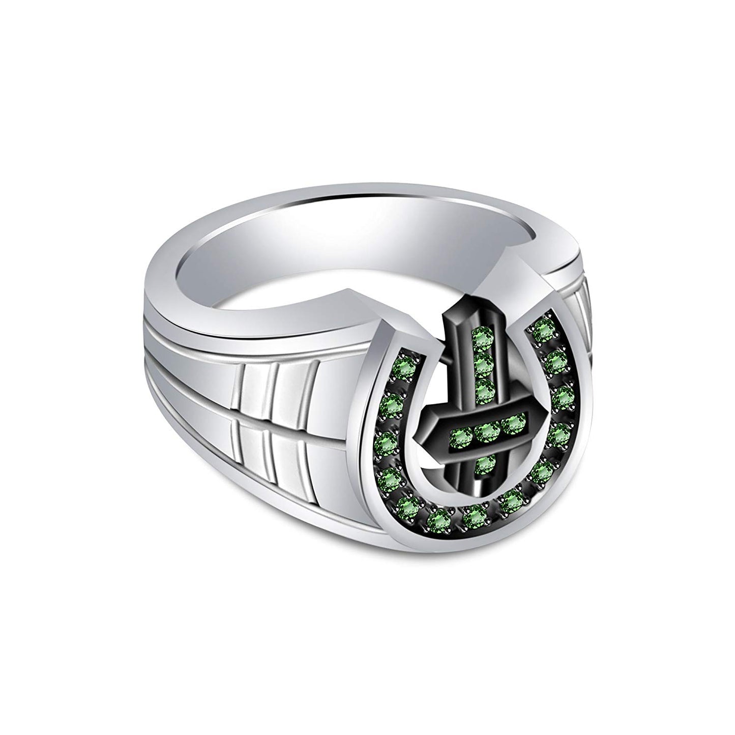 atjewels Twotone Gold Plated 925 Silver Round Green Emerald Cross Ring For Women MOTHER'S DAY SPECIAL OFFER - atjewels.in