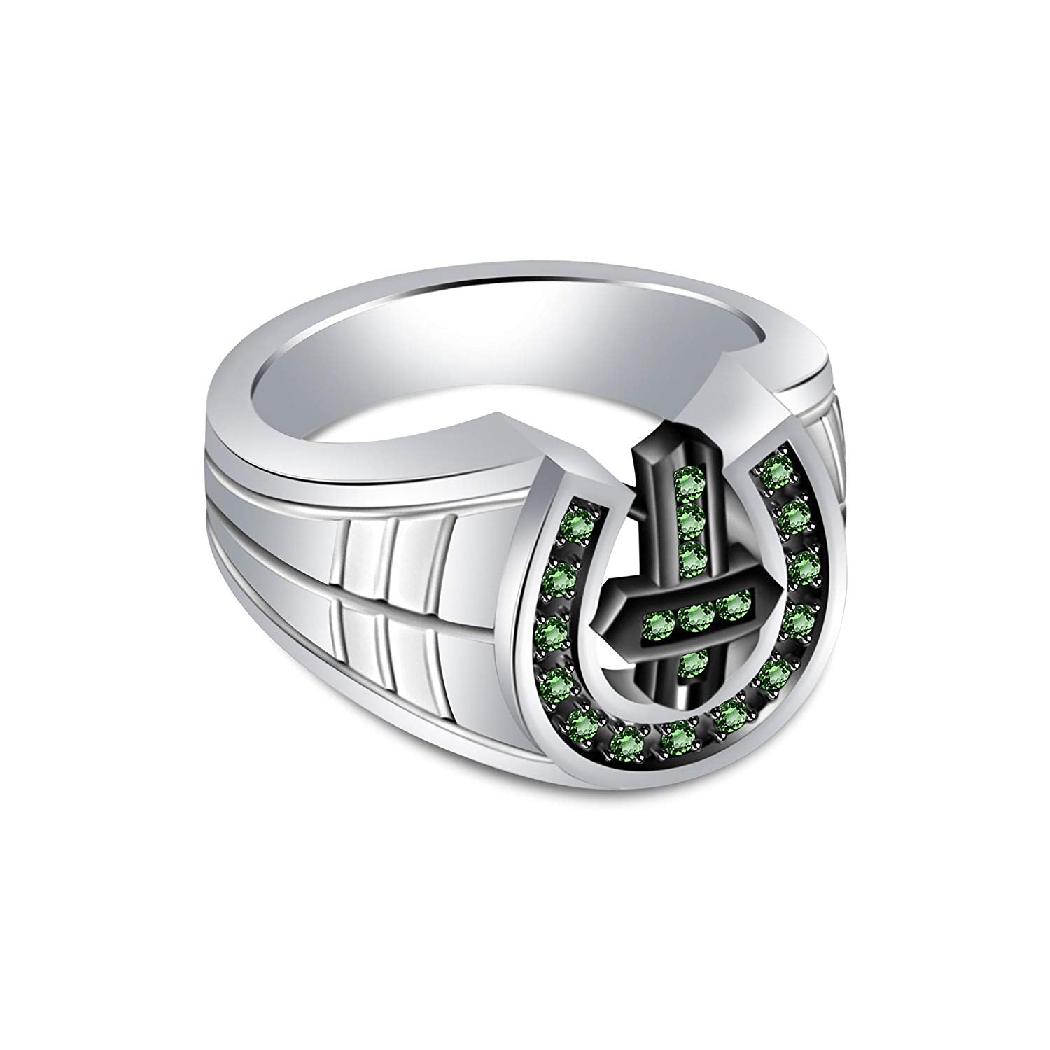 atjewels Twotone Gold Plated 925 Silver Round Green Emerald Cross Ring For Women MOTHER'S DAY SPECIAL OFFER - atjewels.in