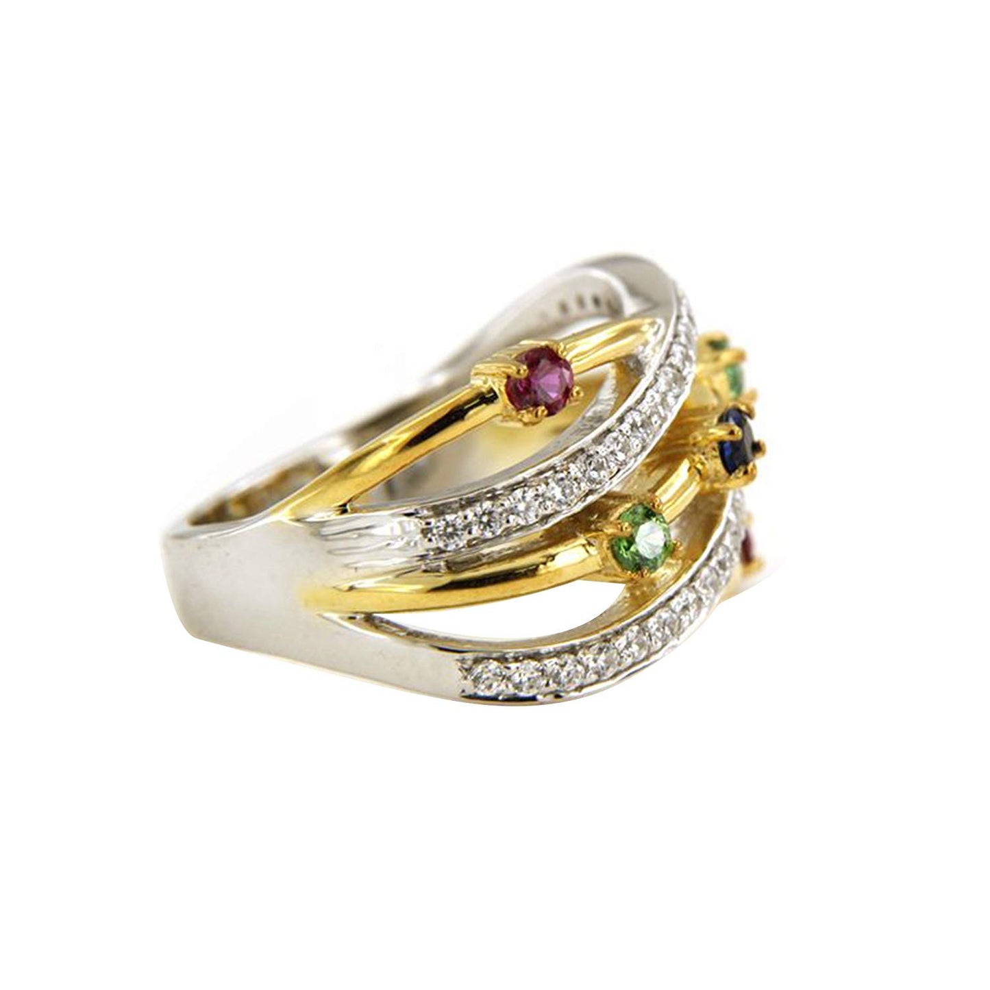 atjewels 14K Yellow and White Gold Over 925 Sterling Silver Round Multicolor Sapphire Engagement Ring For Women's MOTHER'S DAY SPECIAL OFFER - atjewels.in