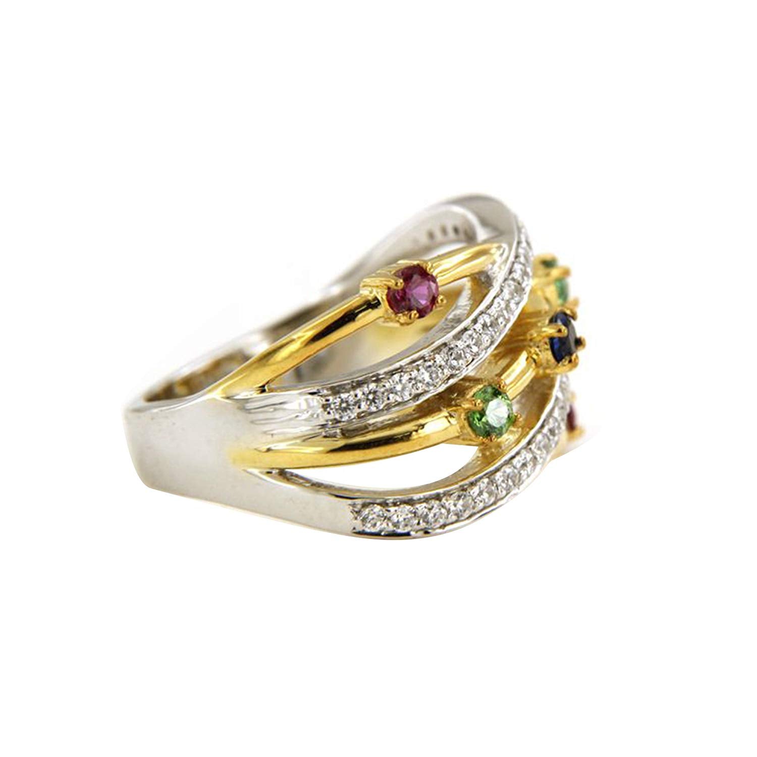 atjewels 14K Yellow and White Gold Over 925 Sterling Silver Round Multicolor Sapphire Engagement Ring For Women's MOTHER'S DAY SPECIAL OFFER - atjewels.in
