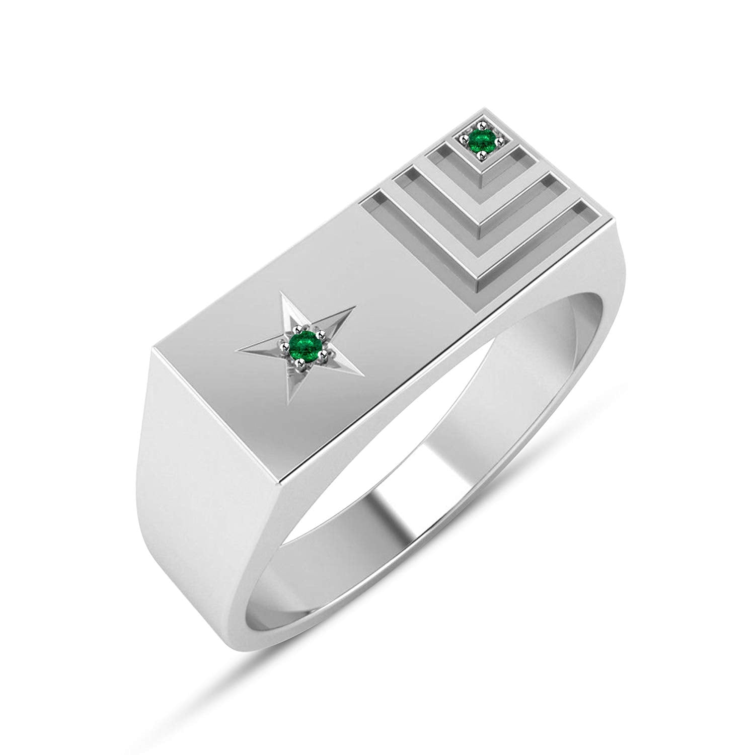 atjewels Special Round Green Emerald 925 Sterling Silver Star Band Ring For Men's MOTHER'S DAY SPECIAL OFFER - atjewels.in