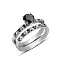 atjewels 14K White Gold Over Sterling Round Black and White Cubic Zirconia Bridal Set Ring for Women's MOTHER'S DAY SPECIAL OFFER - atjewels.in