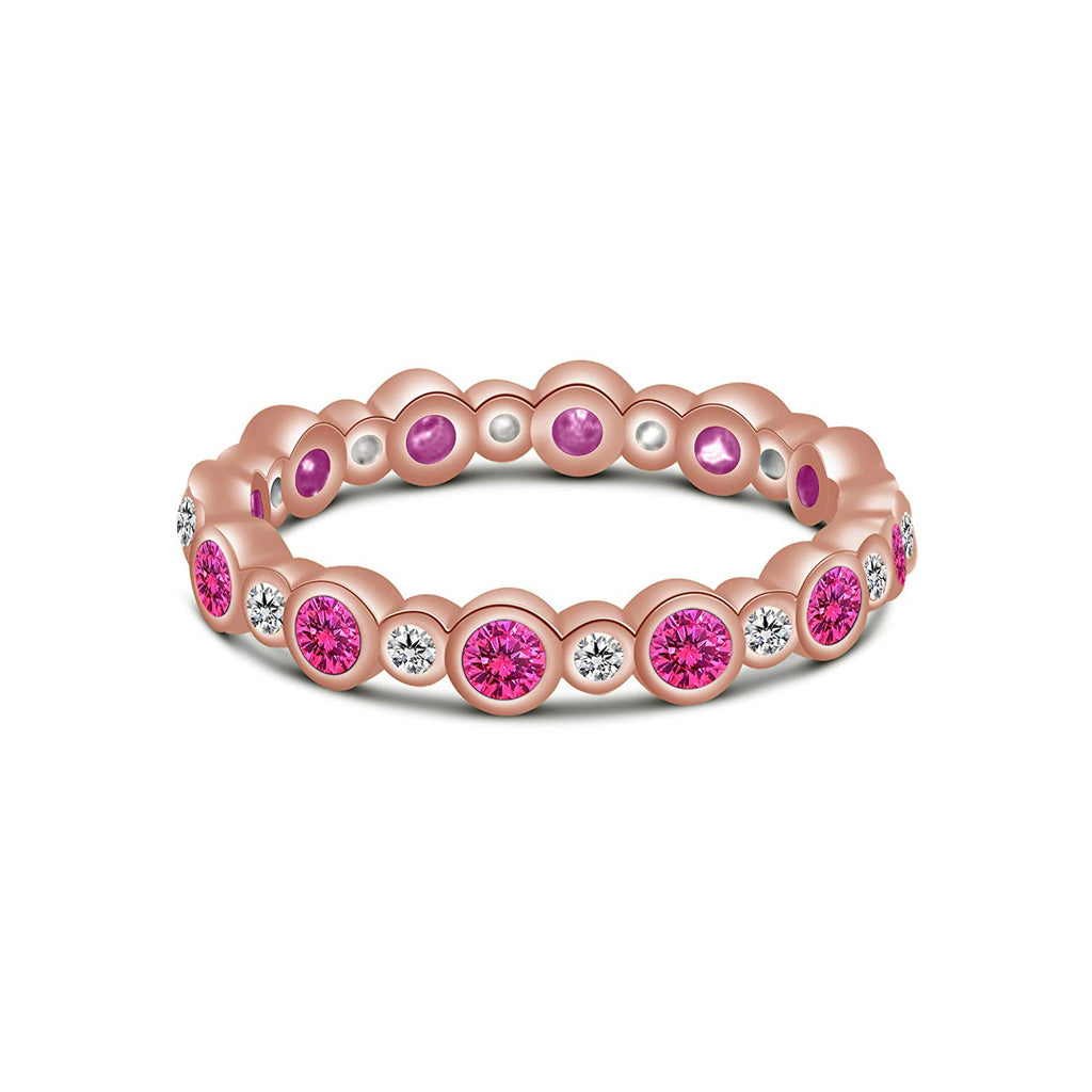 atjewels Round Pink Sapphire and White CZ 14k Rose Gold Over .925 Sterling Eternity Band Ring MOTHER'S DAY SPECIAL OFFER - atjewels.in