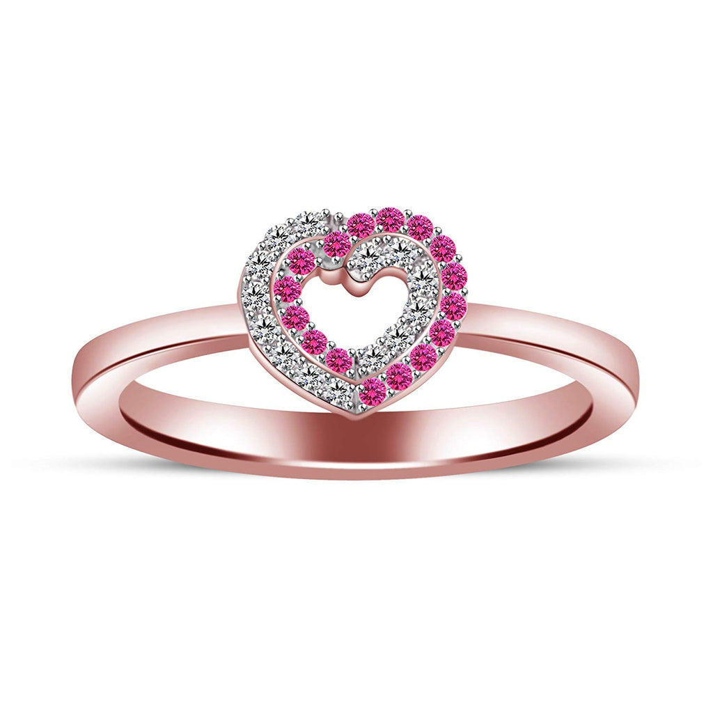 atjewels 14K Rose Gold on 925 Silver Round Pink Sapphire and White CZ Engagement Heart Ring MOTHER'S DAY SPECIAL OFFER - atjewels.in