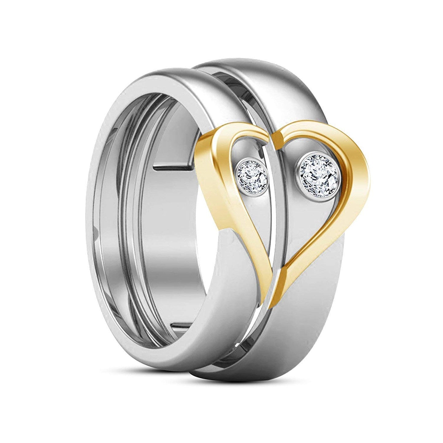 atjewels Elegant Couple Heart Ring in Round White Zirconia 14K Gold Plated on 925 Silver - atjewels.in