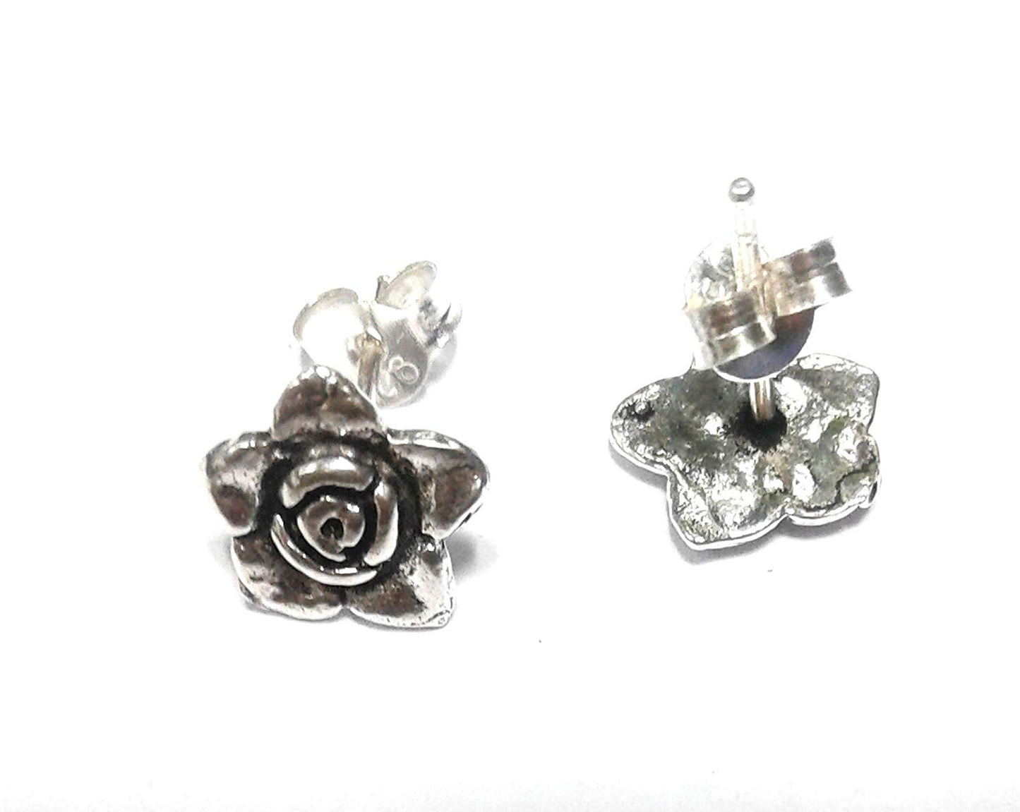 atjewels Oxidised .925 Sterling Silver Rose Stud Earrings For Girl's and Women's For MOTHER'S DAY SPECIAL OFFER - atjewels.in