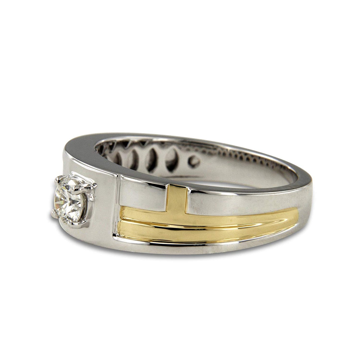 atjewels Two tone Gold Over 925 Streling White Round CZ in Prong Set Mens Band Ring For Free Sizing Special Father's day MOTHER'S DAY SPECIAL OFFER - atjewels.in