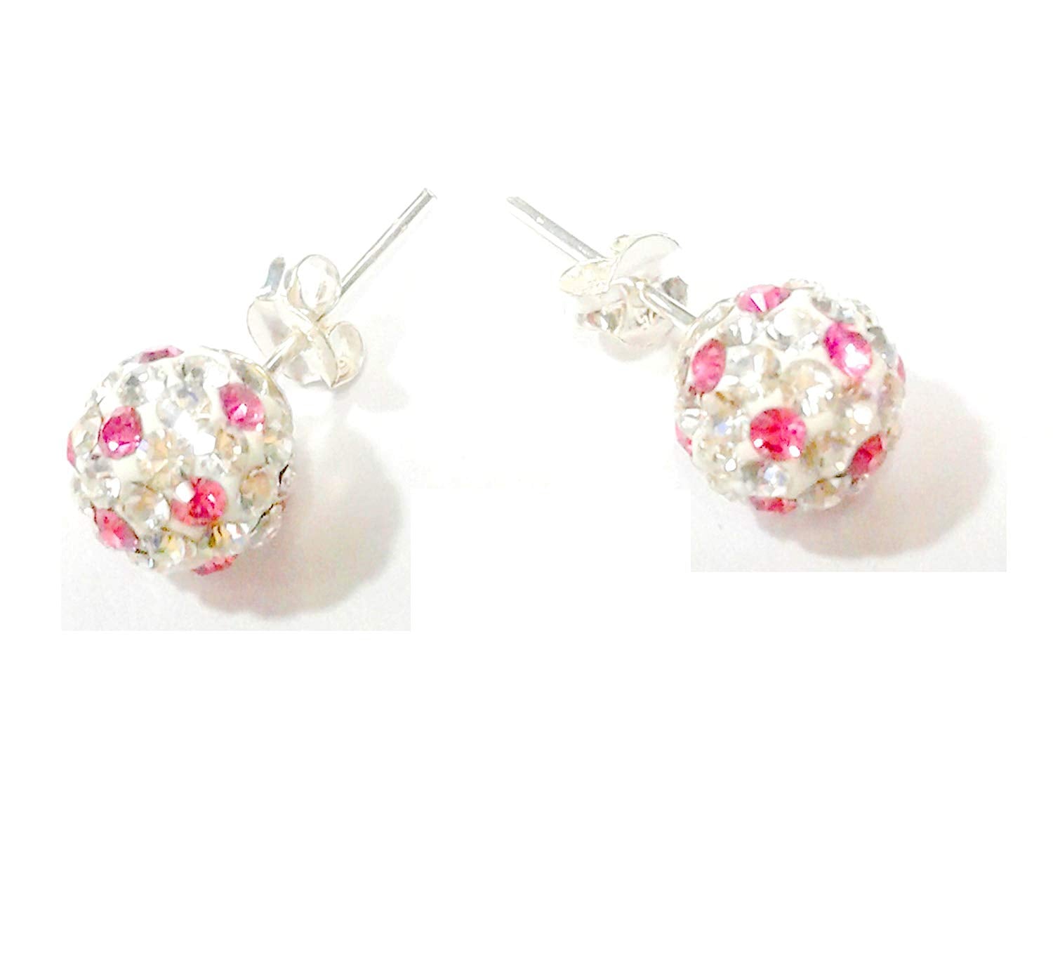 atjewels Round Cut Crystal Sterling Silver Pave Ball Stud Earrings, 8MM Crystal Fireball Disco Ball Earrings 1 Pair For Girl's and Women's Fancy Party Wear EarringsMOTHER'S DAY SPECIAL OFFER - atjewels.in